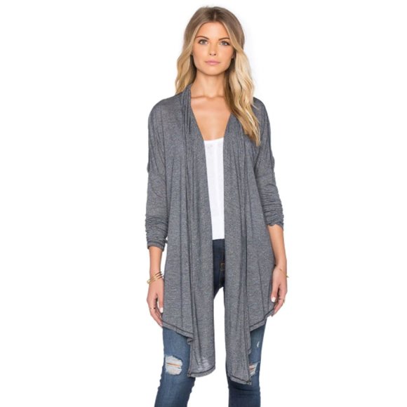 Michael Stars Long Sleeve Open Front Hi Low Convertible Cardigan Black - Picture 1 of 6